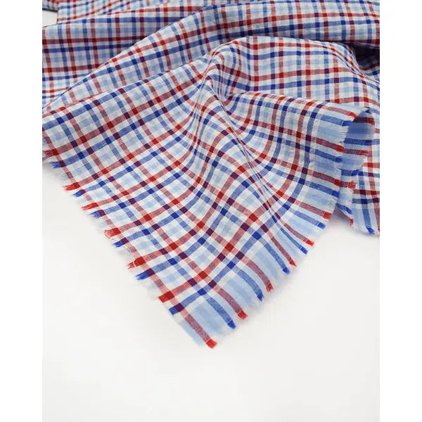 Bubble Gingham Cotton Seersucker Fabric - Red White & Blue – view 4 – Truro Fabrics
