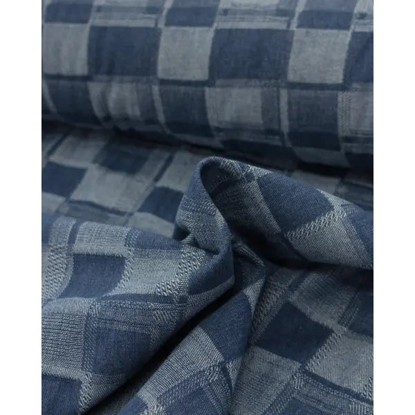 10.5oz Checkered Jacquard Denim - Jeans Blue – view 2 – Truro Fabrics