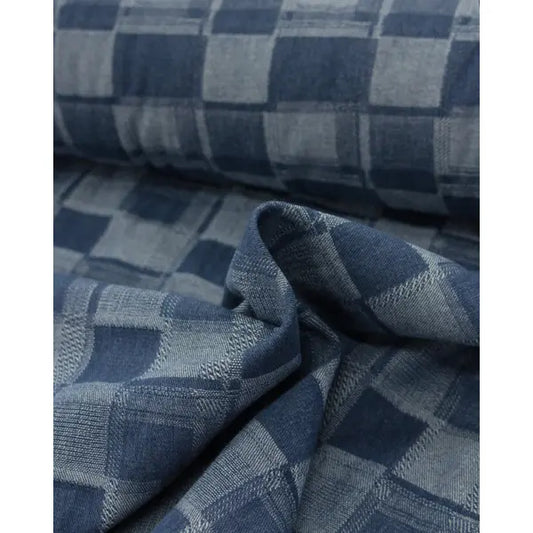 10.5oz Checkered Jacquard Denim - Jeans Blue – view 2 – Truro Fabrics