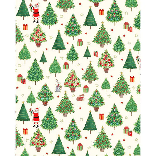 Christmas Patchwork Cotton Fabric - Merry Christmas - Christmas Trees Cream – Truro Fabrics