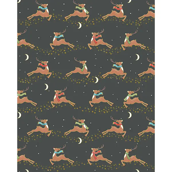 Christmas Patchwork Cotton Fabric - Merry Christmas - Flying Reindeer Coal – Truro Fabrics