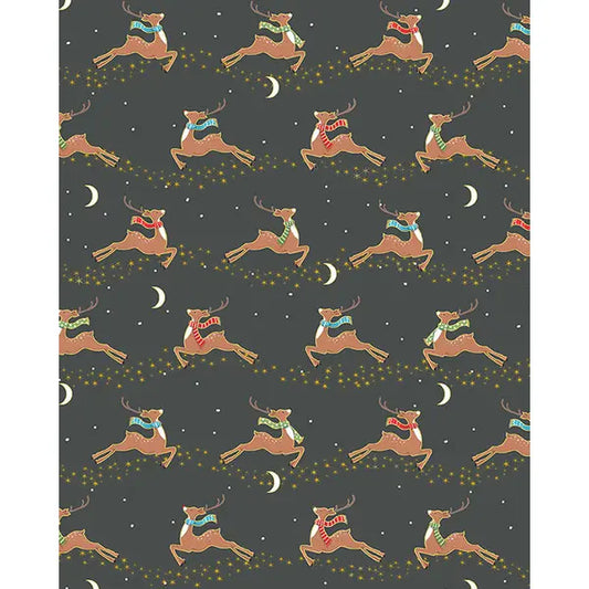 Christmas Patchwork Cotton Fabric - Merry Christmas - Flying Reindeer Coal – Truro Fabrics