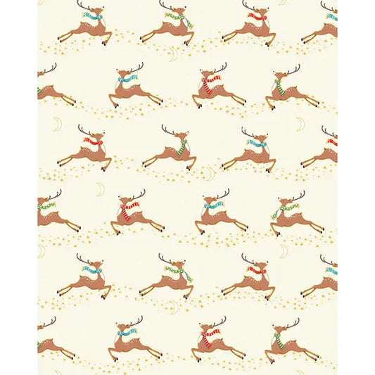 Christmas Patchwork Cotton Fabric - Merry Christmas - Flying Reindeer Cream – Truro Fabrics