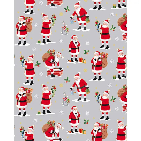 Christmas Patchwork Cotton Fabric - Merry Christmas - Santa Claus Silver – Truro Fabrics