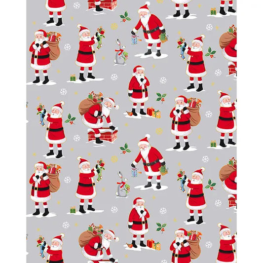 Christmas Patchwork Cotton Fabric - Merry Christmas - Santa Claus Silver – Truro Fabrics
