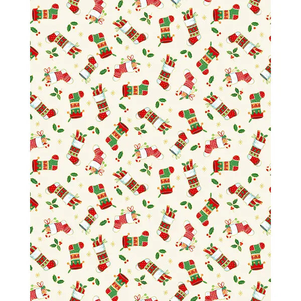 Christmas Patchwork Cotton Fabric - Merry Christmas - Stocking Scatter Cream – Truro Fabrics