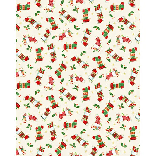 Christmas Patchwork Cotton Fabric - Merry Christmas - Stocking Scatter Cream – Truro Fabrics