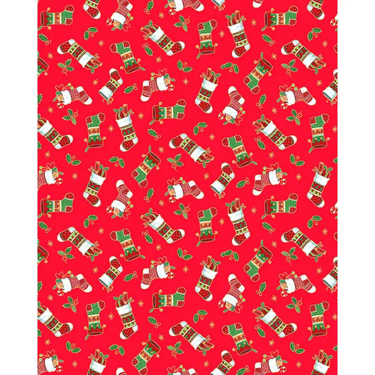 Christmas Patchwork Cotton Fabric - Merry Christmas - Stocking Scatter Red – Truro Fabrics
