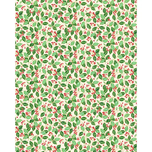 Christmas Patchwork Cotton Fabric - Festive Foliage - Holly Trail Cream – Truro Fabrics