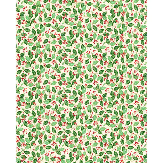 Christmas Patchwork Cotton Fabric - Festive Foliage - Holly Trail Cream – Truro Fabrics