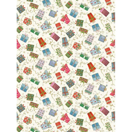 Christmas Patchwork Fabric - Jolly St Nick - Gifts Cream – Truro Fabrics