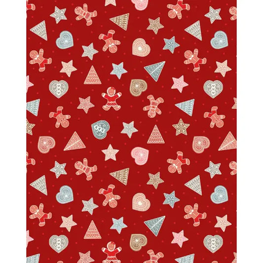 Christmas Patchwork Fabric - Gingerbread Season - Cookie Scatter Red – Truro Fabrics