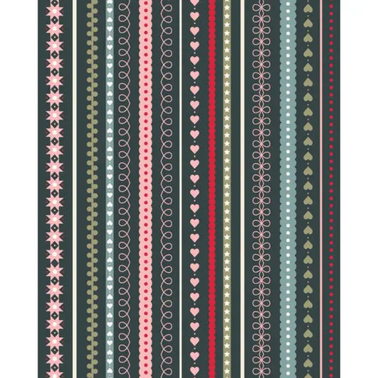 Christmas Patchwork Fabric - Gingerbread Season - Festive Stripes Coal – Truro Fabrics