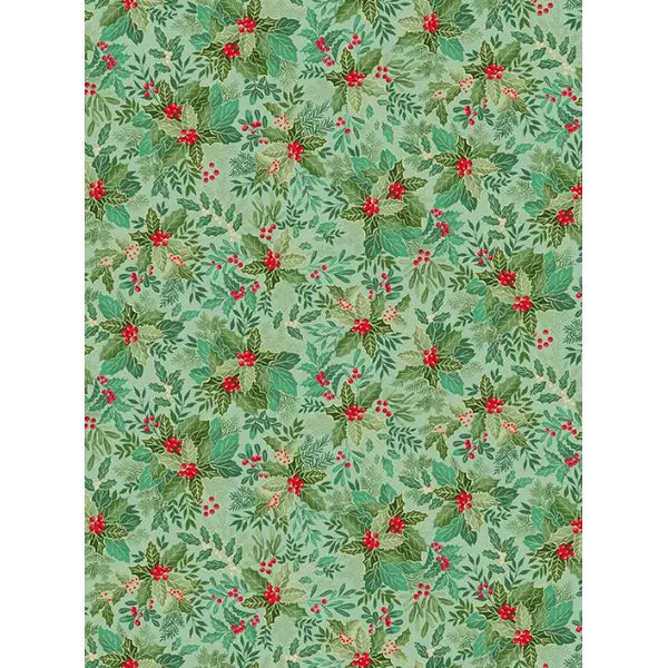 Christmas Patchwork Cotton Fabric - Good Tidings - Holly Bush Mid Green – Truro Fabrics