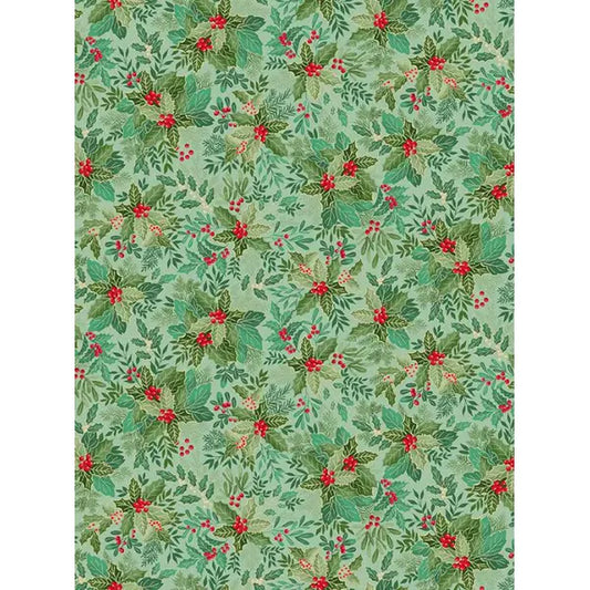 Christmas Patchwork Cotton Fabric - Good Tidings - Holly Bush Mid Green – Truro Fabrics