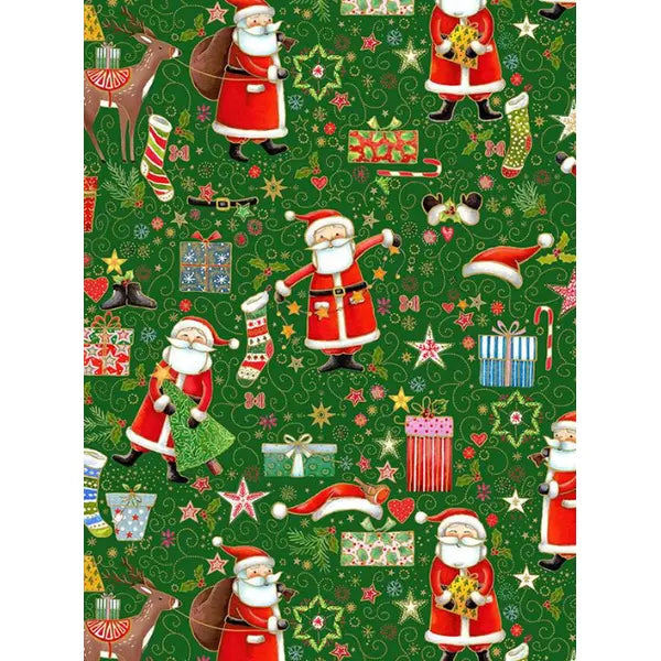 Christmas Patchwork Fabric - Jolly St Nick - Merry Magic Green – Truro Fabrics