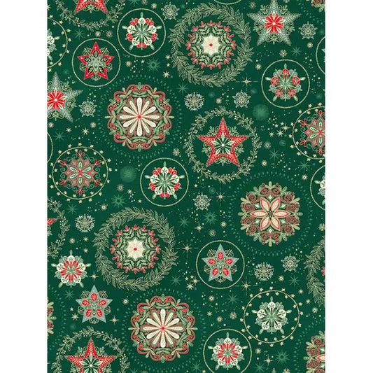 Christmas Patchwork Fabric - Good Tidings - Snow Crystal Green – Truro Fabrics