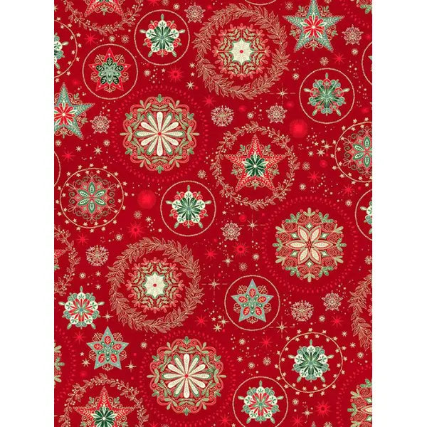 Christmas Patchwork Fabric - Good Tidings - Snow Crystal Red – Truro Fabrics