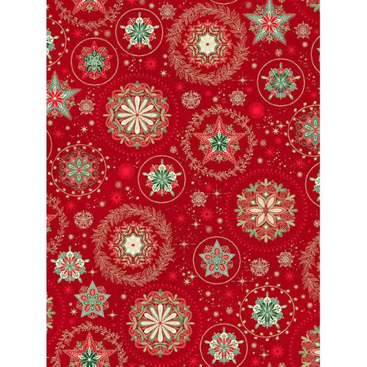 Christmas Patchwork Fabric - Good Tidings - Snow Crystal Red – Truro Fabrics