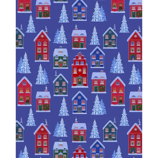 Christmas Patchwork Cotton Fabric - Tomten's Village - Blue – Truro Fabrics