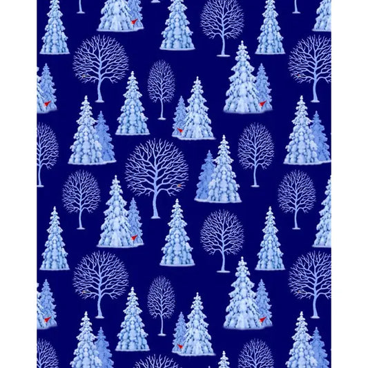 Christmas Patchwork Cotton Fabric - Tomten's Village - Tomten Trees Blue – Truro Fabrics