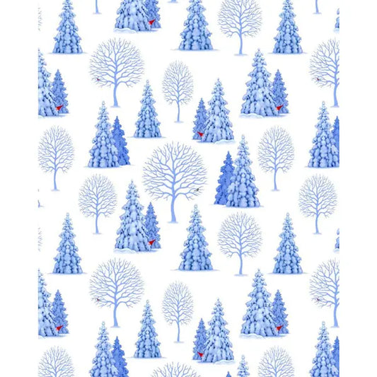 Christmas Patchwork Cotton Fabric - Tomten's Village - Tomten Trees White – Truro Fabrics