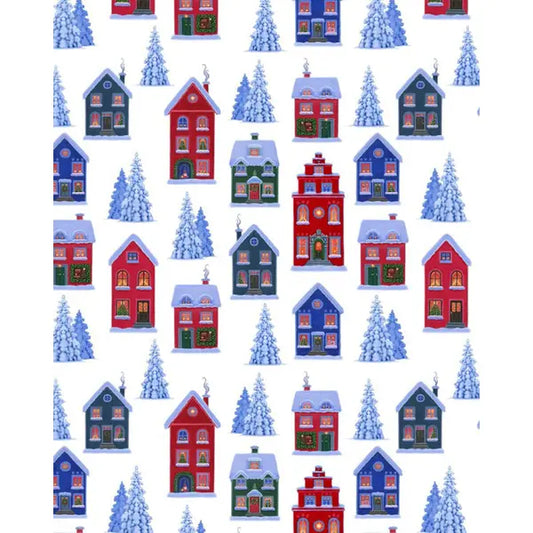 Christmas Patchwork Cotton Fabric - Tomten's Village - White – Truro Fabrics