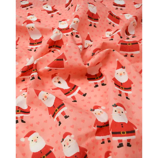Christmas Poly Cotton Fabric - Smiley Santa Pink – view 2 – Truro Fabrics