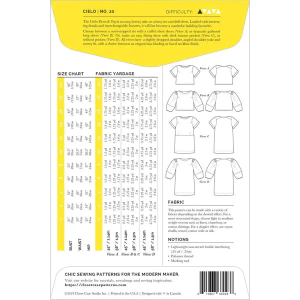 Closet Core - Paper Sewing Pattern - Cielo Top & Dress – view 9 – Truro Fabrics