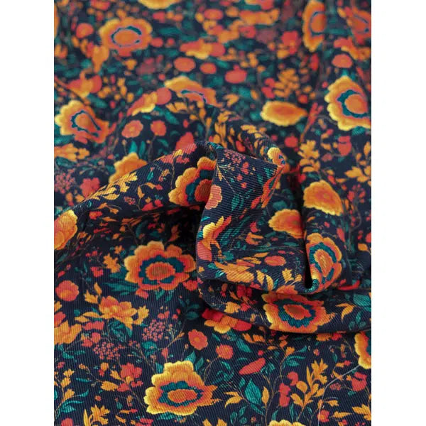 Cotton Babycord Fabric - Midnight Marigolds – view 2 – Truro Fabrics