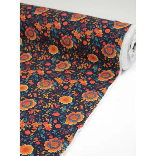 Cotton Babycord Fabric - Midnight Marigolds – Truro Fabrics