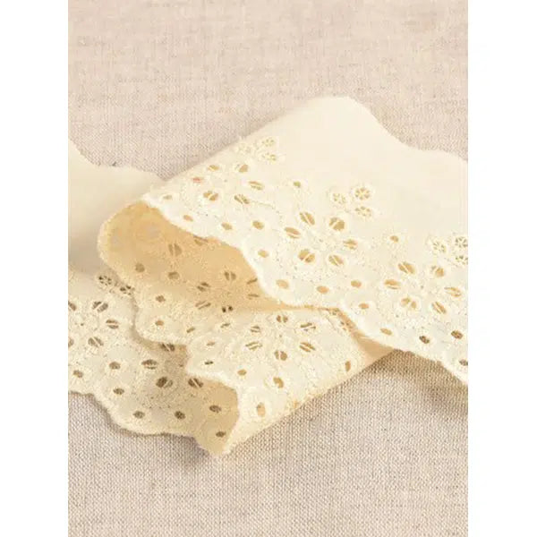 Cotton Broderie Lace Trim – 70mm – Eyelet Flower Cream – Truro Fabrics