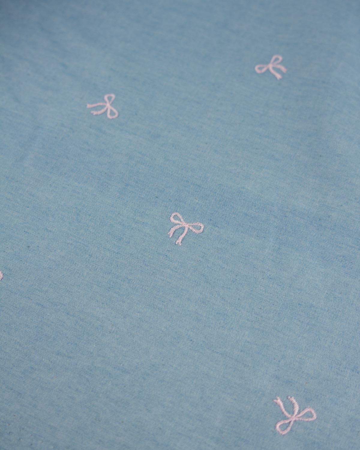 Cotton Chambray Fabric - Embroidered Bows
