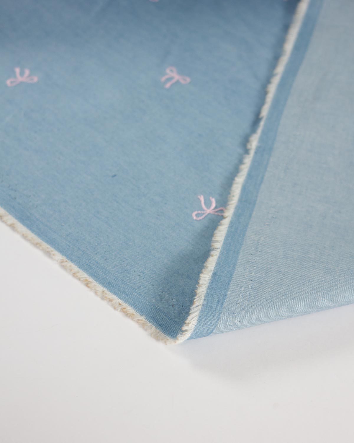 Cotton Chambray Fabric - Embroidered Bows