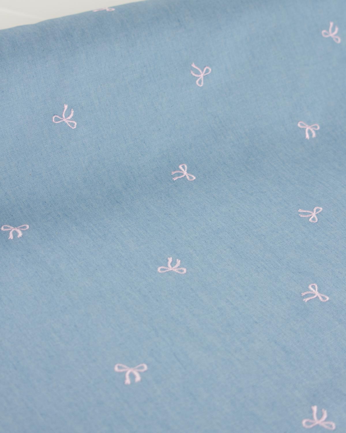 Cotton Chambray Fabric - Embroidered Bows