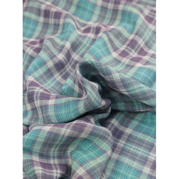 Cotton Double Gauze Fabric - Aquamarine Plaid – view 5 – Truro Fabrics