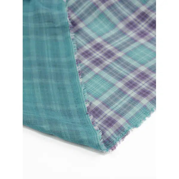 Cotton Double Gauze Fabric - Aquamarine Plaid – view 2 – Truro Fabrics