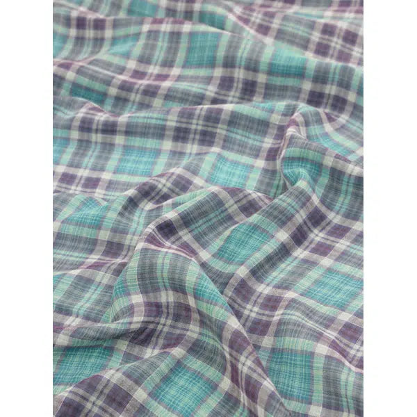 Cotton Double Gauze Fabric - Aquamarine Plaid – view 3 – Truro Fabrics