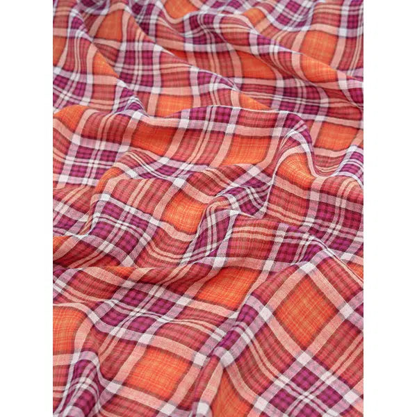 Cotton Double Gauze Fabric - Carnelian Plaid – view 2 – Truro Fabrics