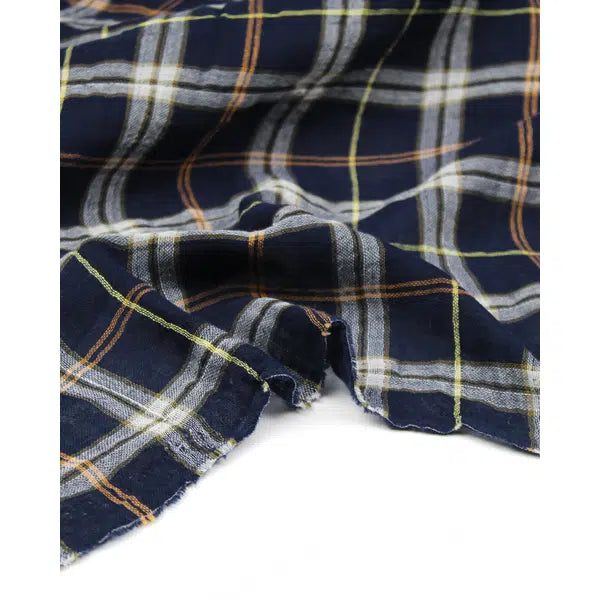 Cotton Double Gauze Fabric - Navy Plaid – view 3 – Truro Fabrics