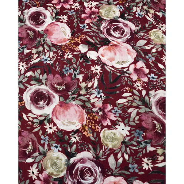 Cotton Double Gauze Fabric - Rose Garden Wine – view 4 – Truro Fabrics