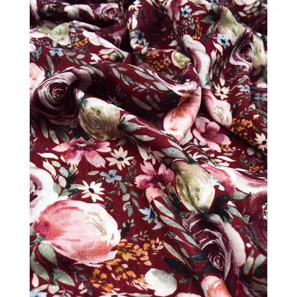Cotton Double Gauze Fabric - Rose Garden Wine – view 5 – Truro Fabrics