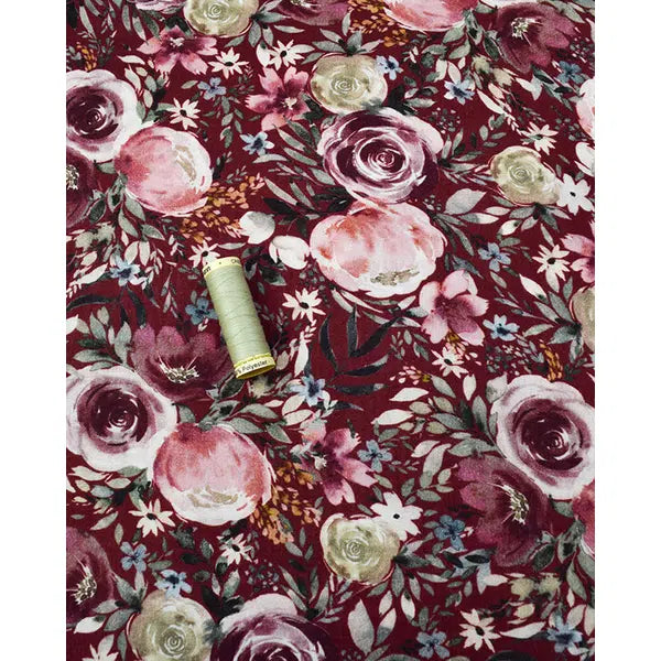 Cotton Double Gauze Fabric - Rose Garden Wine – view 2 – Truro Fabrics