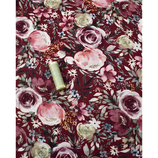 Cotton Double Gauze Fabric - Rose Garden Wine – view 2 – Truro Fabrics