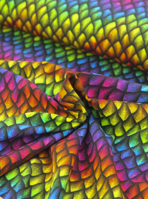 Close-up of colorful dragon scale pattern fabric