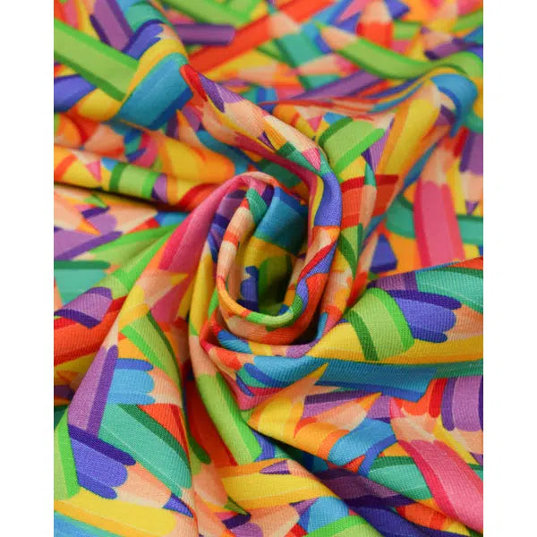 Cotton Jersey Fabric - Rainbow Pencils – view 3 – Truro Fabrics