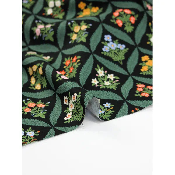Cotton Linen Canvas Fabric - Rifle Paper Co - Dahlia Trellis Black – view 2 – Truro Fabrics
