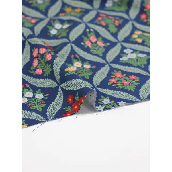 Cotton Linen Canvas Fabric - Rifle Paper Co - Dahlia Trellis Navy – view 2 – Truro Fabrics