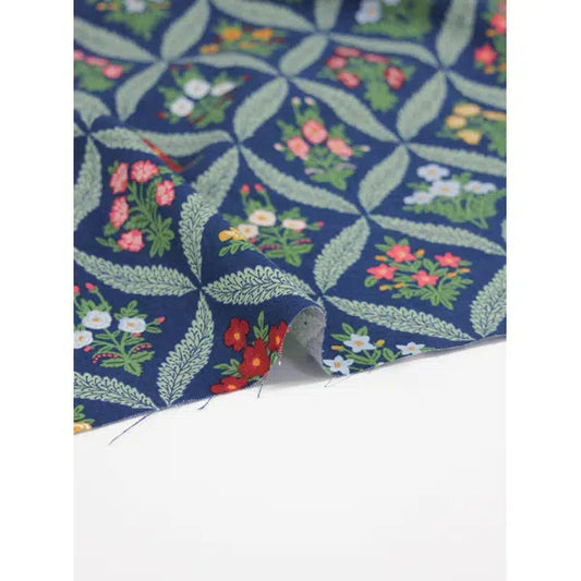 Cotton Linen Canvas Fabric - Rifle Paper Co - Dahlia Trellis Navy – view 2 – Truro Fabrics