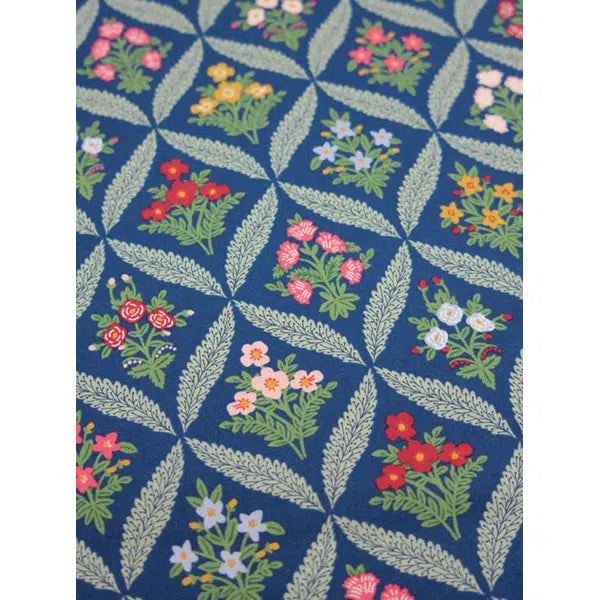 Cotton Linen Canvas Fabric - Rifle Paper Co - Dahlia Trellis Navy – view 3 – Truro Fabrics